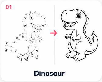 Dinosaur dot-to-dot puzzle — a challenging design with many dots